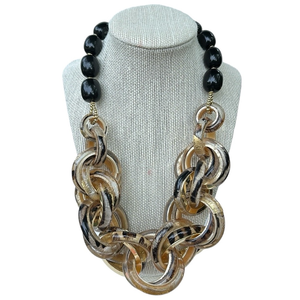 Chico’s The Collectibles Priya Necklace Gold Foil Tiger Animal Print Adjustable